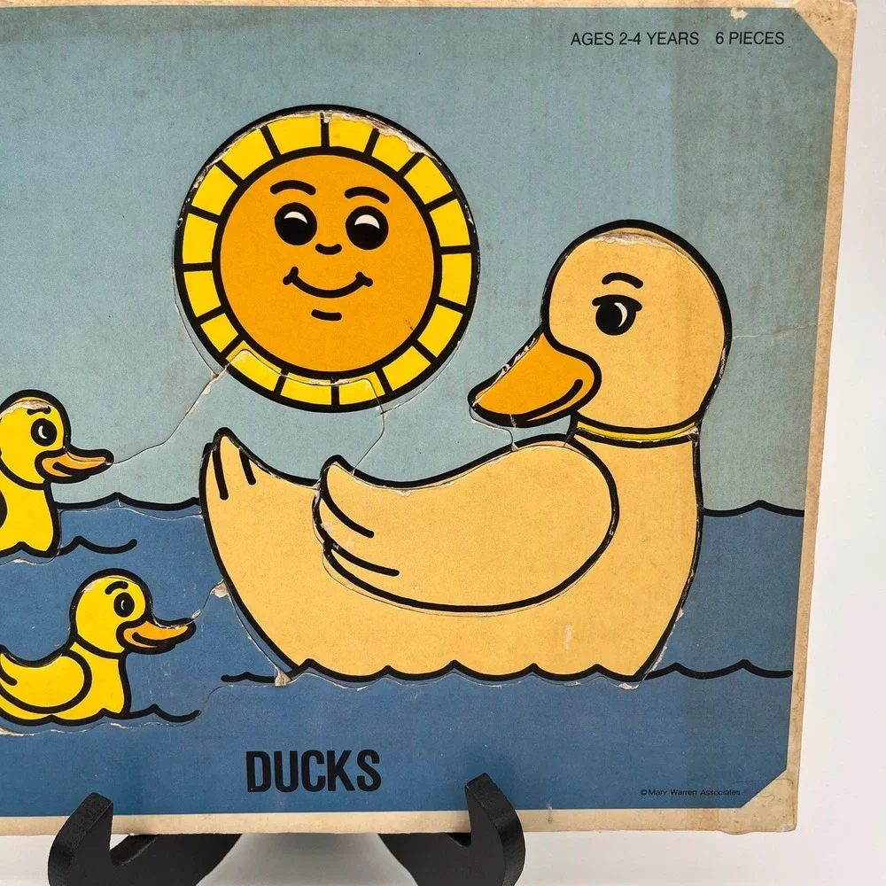 Vintage Jaymar Tiny Tots Ducks Wooden Inlay Puzzle 6 Piece Mary Warren Assoc